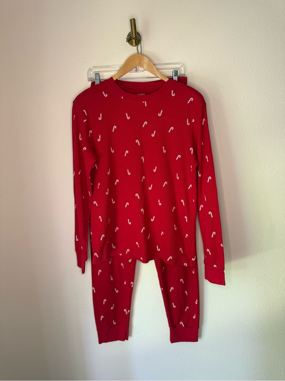 Carter’s Red Candy Cane Christmas Thermal Waffle Knit Pajama Set Adult size L